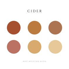 five different shades of the same color on a white background with text that reads cider