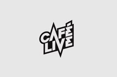 a black and white logo with the words cafe live in it's center triangle