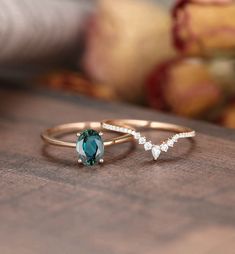 "MADE TO ORDER * Material: Solid gold(14K/18K white/yellow/rose gold) * DETAILS 68743/57458 Engagement ring - Center stone: Teal Sapphire 5*7mm oval cut Wedding band Stone:Moissanite or diamond - diamond:2*3mm Pear cut Half eternity,Color G-H,Clarity SI-VS - moissanite:2*3mm Pear cut Half eternity * Click on the \"Pin It\" icon if you like this item * Custom Order We can make custom rings in almost any shape and style. If you want a specific model, please send us a clear picture and we will do our best.  * Shipping Most items take 2-3 weeks to create.I'm happy to rush your order, fees may apply, write me for details. * Payment Plans I offer payment plans. The minimum per payment will be $100. Write me your finger size, metal color, How much you would like to pay for the first payment. I wi Saphire Wedding Ring, Oval Bridal Set, Pear Sapphire Ring, Blue Green Sapphire Engagement Ring, Green Engagement Rings, Teal Sapphire Ring, Sapphire Engagement Ring Set, Oval Sapphire Ring, Green Sapphire Engagement