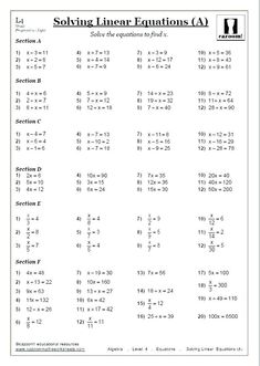 the worksheet for solve linears and functions to find which numbers are in each