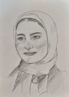 a pencil drawing of a woman wearing a headscarf