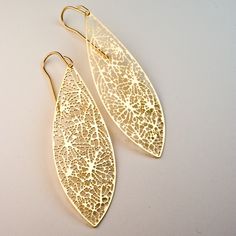 $50 Gold Leaf-shaped Earrings, Gold Leaf-shaped Pierced Earrings, Handmade Gold Leaf Earrings, Black Cat Superstition, Gem Ring, 24kt Gold, Science Technology, Gorgeous Jewelry, Leaf Shapes