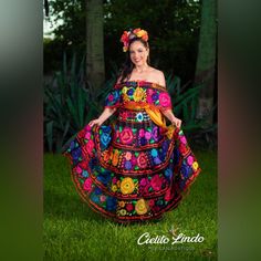 The Beautiful Chiapaneca Dress Is A Masterpiece From The Chiapas Artisans! Fully Handmade With Vivid Floral Silky Shiny Embroidery, It's A Favorite For Mexican Fiestas! The Campesina Off The Shoulder Top Is Made With A Shoulder Adjustable String. The Skirt Is Also Adjustable To Most Sizes. The Embroidery Covers The Entire Skirt And Blouse, Back And Front. Please Note That This Is The Fiesta Version And It's Not Suitable For Professional Dancers. We Carry Another Set With A Double Width Skirt For Escaramuza Dresses Black, Traditional Black Fiesta Dress, Traditional Black Embroidered Dress For Fiesta, Mexican Dresses For Women, Mexican Traditional Dress, Mexican Theme Dresses, Chiapas Dress, Folklorico Dresses Guanajuato, Theme Dresses