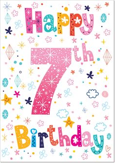 a birthday card with the number three in pink, blue and yellow stars on it