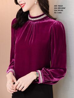 Latest Dress Design, Velvet Clothes, Velvet Shirt, Fashion Dresses Casual, Modest Fashion Outfits, Floral Print Blouses, Fashion Design Clothes, Velvet Tops, One Piece Dress