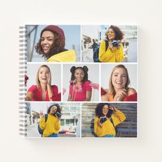 a group of women are smiling and talking on their cell phones while wearing yellow sweaters