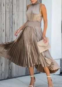 Bronzed Beauty Pleated Midi Dress – Mota Boutique Luxury Fitted Midi Dress With Gathered Waist, Luxury Pleated Sleeve Mini Dress For Evening, Luxury Flowy Dress With Pleated Bodice, Luxury Sleeveless Satin Dress With Pleated Bodice, Luxury Pleated Strapless Dress For Spring, Luxury Sleeveless Dress With Pleated Bodice For Cocktail, Luxury Midi Dress With Gathered Waist For Work, Luxury Pleated Strapless Dress For Summer, Luxury Empire Waist Midi Dress With Fitted Bodice