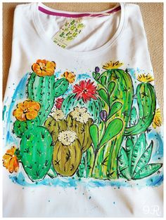 Hand-Painted Woman T-Shirt These T-Shirt are Original Hand Painted Designs I will not guarantee that each t-shirt is exactly the same. The nature of hand painted designs is that each one is just a little different. --------------------------------------------- Details and Sizes: Cotton T-shirts,  hand-painted with professional water resistant textile paint. Available sizes: S, M, L, XL, 2X Available colors: White If you want another color, write me. 💧WASHING CARE: You can wash your trainers in Casual Hand Painted Cotton Tops, Summer Casual T-shirt With Custom Artwork, Casual Cotton Hand Painted Tops, Casual Summer T-shirt With Custom Artwork, Casual Multicolor Tops With Custom Artwork, Casual Summer Tops With Custom Artwork, Casual Hand Painted Crew Neck T-shirt, Textile Paint, Hand Painted Designs