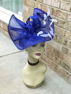 "✿*. About Shipping.*✿ All the hats will be shipped out from Rockville, MD 20854 via UPS GROUND (1-5 business days) or USPS Priority mail (2-4 business days) if their shipping fee is much the same. The overnight and other shipping service are also available. Please contact me first if you want it, I will check the price and delivery time for you. Pick up is available! If you are very urgent, please order your hats early and save money! Key Features: 100% 3 Layers Sinamay base with Two layers Sin Blue Fascinator For Church And Kentucky Derby, Royal Blue Mini Hats For Kentucky Derby Wedding, Blue Mini Hats For Kentucky Derby Church Event, Blue Mini Hats For Kentucky Derby And Church, Blue Curved Brim Headpiece For Kentucky Derby, Royal Blue Mini Hats For Wedding At Kentucky Derby, Elegant Blue Headpiece For Kentucky Derby, Blue Structured Mini Hat For Wedding, Blue Fascinator For Kentucky Derby Races