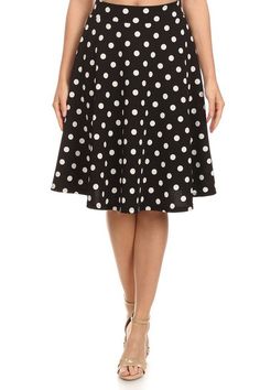 This easy stretch-jersey knee length skirt covered in lively dots is topped with an elastic waistband and cut in an A-line silhouette. Material: 96% polyester 4% spandex Stretch: Slightly stretchy Care: Machine wash cold, gentle cycle, tumble dry low. Made in USA Missy Dresses, Summer Wardrobe Essentials, Easy Stretches, Feeling Confident, Polka Dot Skirt, Dot Skirt, Jeans Size Chart, Print Skirt, Plus Dresses