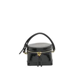 Jacquemus "Le Vanito" shoulder bag in shiny croc-embossed cotton and leather  Adjustable shoulder strap with tag  Can be worn as a top handle or shoulder bag  Two-way zip top closure  Lining: Cotton Approx. 5.5"H x 7.1"W x 2.8"D Made in Spain Luxury Bucket Bag With Zipper Closure, Luxury Box Bag With Adjustable Strap For On-the-go, Luxury Bucket Shoulder Bag With Zipper Closure, Luxury Bucket Bag With Zipper Closure For Daily Use, Luxury Bucket Bag With Zipper For Daily Use, Evening Bucket Box Bag With Removable Pouch, Evening Bucket Shoulder Bag With Zipper, Luxury Crossbody Box Bag With Zipper, Evening Bucket Bag With Zipper Closure