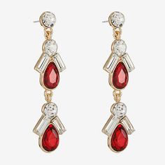 Features: HypoallergenicEarring Back: PostShape: TeardropMetal Color: Gold ToneEarring Length: 50mmEarring Width: 15mmCare: Wipe CleanStone Type: 18 GlassEarrings Type: Post EarringsEarrings Style: Drop EarringsMetal: ZincCountry of Origin: Imported Elegant Garnet Teardrop Earrings, Artistic Red Drop Earrings, Antique Red Drop Earrings, Red Gemstone Accented Drop Earrings, Red Garnet Drop Earrings, Monet Jewelry, Jewelry Glass, Glass Drop Earrings, Earrings Red