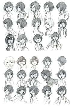 some sketches of people with different hair styles and facial expressions, from the beginning to the end