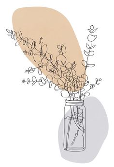 a drawing of a vase with flowers in it