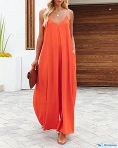 Orcajump - Sleeveless Wide-Leg Jumpsuit in Solid Color with Convenient Pockets, Perfect for Casual Looks Pant Length, Wide Leg Jumpsuit, Sleeve Type, Casual Looks, Length Sleeve, Wide Leg, Casual Outfits, Jumpsuit, Solid Color