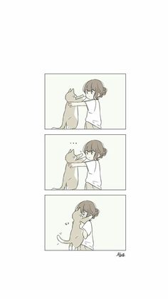 a comic strip with an image of a woman hugging a cat