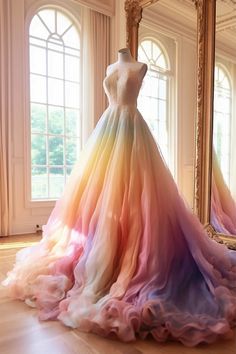 Romantic Dip Dye Rainbow Colored Wedding Dress Colored Wedding Dresses Tulle & Chantilly, Rainbow Dress Women Wedding, Rainbow Gown Dress, Plus Size Wedding Dresses Rainbow, Wedding Dresses Rainbow, Rainbow Veil Wedding, Unique Wedding Dresses Different Colour, Opalescent Wedding Dress, Fancy Costume Ideas