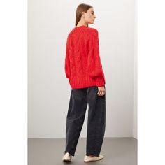 Red knit (100% Acrylic). Sweater. Long sleeves. Crewneck. Pull on. 24" from shoulder to hemline. Imported. Whitney Port, Knit Leggings, Detailed Sweater, Rent The Runway, Home Free, Chunky Sweater, Closet Designs, Long Sweaters, Sweater Weather