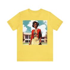 Vintage Black Girl Shirt African American Tee Old School Style 1950s Fashion 60s Woman Adult Unisex Short Sleeve Afrocentric - Etsy Fitted Retro Cotton T-shirt, Retro Fitted Shirt With Screen Print, Yellow Fitted Retro T-shirt, Fitted Yellow Retro T-shirt, Vintage Fitted Shirt With Screen Print, Vintage Fitted T-shirt For Streetwear, Fitted Vintage T-shirt For Streetwear, Spring Retro Pre-shrunk Shirt, Fitted Vintage T-shirt With Retro Print