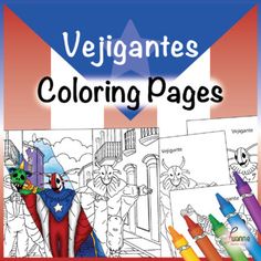 an adult coloring book with colorful crayons in front of the title, vejagantes coloring pages