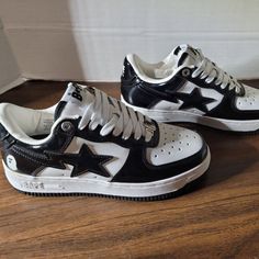 Reposhing This Item I Purchased From @Bemillersbest. Loved It, But Ready To Rotate For Something New. Questions? Leave A Comment Below! Black And White Bapestas, Ape Shoes, Black Bape Shoes, Black And White Bape Shoes, Bape Star Shoe, Bape Star Shoes Grey, Shoes Bape, Bathing Ape Shoes, Bape Sneakers