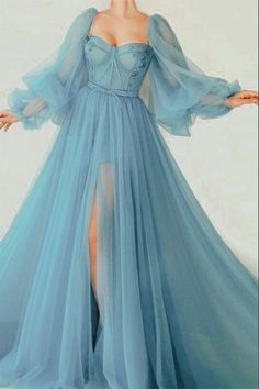 Prom Dresses With Boning, Long Sleeve Princess Dresses, Avatar Prom Dress, Outfit Ideas Prom Dress, Navy Blue Tulle Prom Dress, Cute Summer Prom Dresses, Short Whimsical Dresses, Prom Dress Bell Sleeves, Corset Prom Dress Mermaid