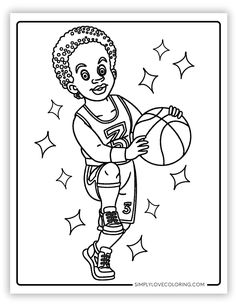 a black and white drawing of a basketball player with the ball in his hand,