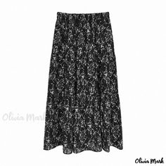 Olivia Mark - Stylish High-Waisted Floral Maxi Skirt with a Flattering Design Black Tiered Maxi Skirt For Work, Black Elastic Waistband Midi Skirt, Casual Black Maxi Skirt For Work, Black Maxi Skirt With Elastic Waistband For Work, Black Tiered Maxi Skirt With Elastic Waistband, Black Tiered Skirt For Workwear, Black Tiered Skirt For Work, Patchwork Sweatshirt, Athletic Skirt