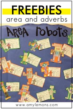 an area and adverbs poster with the words, freebies are on it