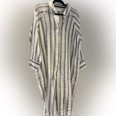 Linen Big Shirt In Multi Stripes. Shirt Tail Bottom With Color And Button Front. Could Use As A Beach Cover Up Or A Dress. Pit To Pit 26” Shoulder To Hem 43” Big Shirt, Top Shirt Women, Comfortable Tops, Black Crochet, Round Neck Tops, Sleeves (women), Pink Sweatshirt, Sleeveless Tank, Lace Tops