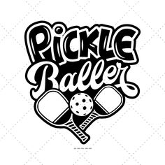 the pickle baller logo is shown in black and white, with two crossed paddles