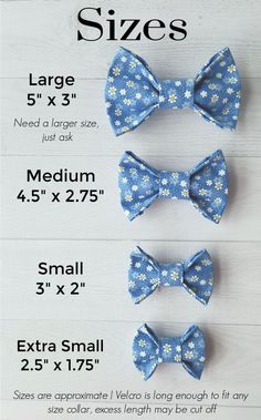 three small bow ties are shown with measurements for each one, and the size is 5 inches