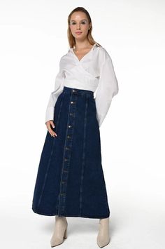 ◆ If you are not sure about your size, please include a note with your waist measurement and we will help you to find the right size. ◆ Indigo color ◆ Button front ◆ A-line ◆ Perfect denim skirt for anytime of the year, any occasion. SIZING The item comes in US Women's sizes 4-6-8-10-12. Our model is 5' 7'' (170 cm) and is wearing size 4. The skirt length to the hem is 3' 1'' (95 cm). FABRICS & CARE * Fabric: 100% cotton * Care: Turn inside out before washing. Use warm hand wash or cold machine wash. Do not bleach, soak, rub, or tumble dry.  ◆ If you have any questions regarding this item, just message us!  ◆ Continue your journey to our natural elegance with Demim. Button-up Denim Blue Skirt, Dark Wash Button Closure Skirt For Fall, Dark Wash Button-up Cotton Skirt, Fitted Button-up Denim Skirt With Snap Buttons, High Waist Buttoned Denim Skirt For Fall, High-waist Dark Wash Skirt With Buttons, High Waist Dark Wash Skirt With Buttons, High Waist Denim Blue Skirt With Snap Buttons, Button-up Denim Skirt For Fall