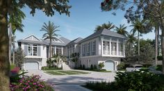 this is an artist's rendering of a house in the tropical style with palm trees