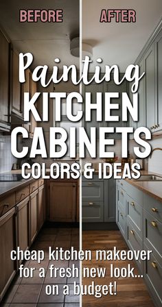 Painting Kitchen Cabinet Colors and Ideas For a Cheap Makeover Downstairs Remodel Ideas, Paint Update Before And After, Cheap Kitchen Cabinet Makeover, Do It Yourself Kitchen Cabinets, Painting Dark Kitchen Cabinets, Mixing Old And New Kitchen Cabinets, Upgrade Kitchen On A Budget, Ideas For Painting Kitchen Cabinets, Fresh Kitchen Design