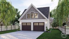 a two car garage is shown in this rendering