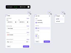 three screens showing the user's options for different types of webpages and their settings