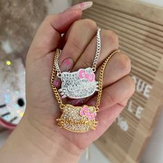 Diamond Kitty Custom Nameplate Necklace Hello Kitty Shoes, Hello Kitty Jewelry, Fancy Jewellery Designs, Simulated Diamond Rings, Nameplate Necklace