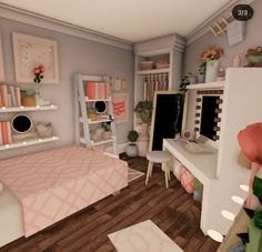 Bloxburg House Ideas No Gamepasses Blush, Bloxburg Blush Bedroom Ideas, Bloxburg Makeup Desk Ideas, Club Roblox House Ideas Aesthetic Bedroom, Teen Room Bloxburg Ideas, Bloxburg Small Space Ideas, Bloxburg Blush Bedroom