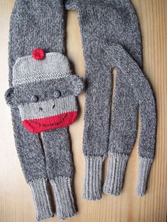 sock monkey mittens and gloves made to look like sock monkeys