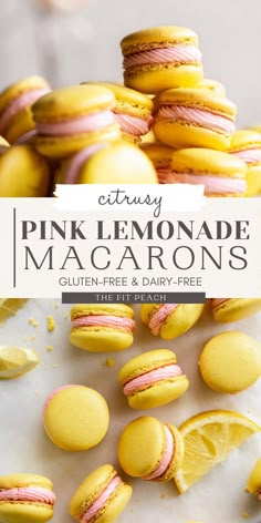 pink lemonade macaroons are stacked on top of each other with the title text overlay