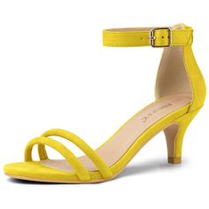 PRICES MAY VARY. Vamp: Faux Suede; Outsole: Rubber; Heel: ABS Ankle Strap, Kitten Heel Buckle closure, Slide Straps Easy to pair with jeans or skirt for a casual look Heel Height: 2 5/9 inches Shoes Yellow, Yellow Sandals, Ankle Strap Sandals Heels, Kitten Heel Sandals, Womens Stilettos, Low Heel Sandals, Cute Kitten, Open Toe Shoes, Shoes Heels Pumps