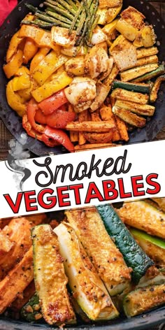 grilled vegetables in a skillet with text overlay