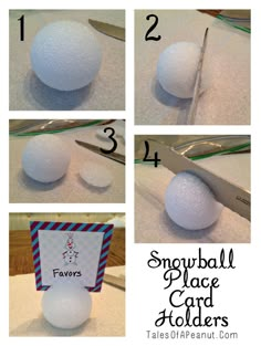 instructions for how to make snowball place card holders