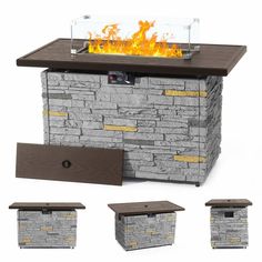 an outdoor fire pit is shown with different angles and sizes, including the top section