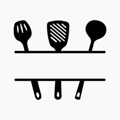 three spoons and spatulas on a shelf