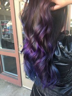 Purple Hair Tips, Blue Balayage, Blue Purple Hair, Trendy We Fryzurach, Purple Balayage, Colouring Ideas, Blue Ombre Hair, Hair Colouring, Real Fake