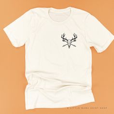 All Little Mama shirts are unisex sizing. They run slightly larger than typical women's shirts and slightly smaller than typical men's shirts. We recommend ordering your normal size for a regular fit. Please reference all size charts before purchasing.The default design color on this shirt is white, unless an option is given. White Graphic Tee With Skull Print, White Skull Print Graphic Tee, Elk Skull, Family Brand, Mama Shirts, Mama Shirt, Women's Shirts, Men's Shirts, Size Charts