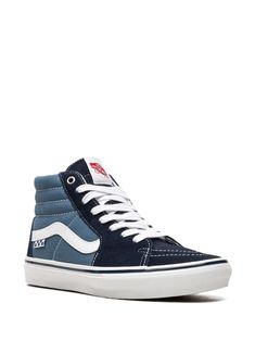 Find VANS Skate Sk8-hi Panelled Sneakers on Editorialist. blue canvas/suede signature Vans Sidestripe contrast stitching round toe front lace-up fastening logo patch at the tongue padded ankle rubber sole These styles are supplied by a premium sneaker marketplace. Stocking only the most sought-after footwear, they source and curate some of the most hard to find sneakers from around the world. Vans Skate, Sk8 Hi, Sneakers Blue, Blue Canvas, Side Stripe, Patch Logo, Rubber Sole, Around The World