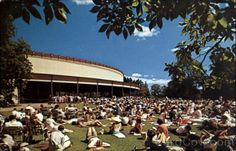 a large group of people sitting on top of a lush green field next to a building